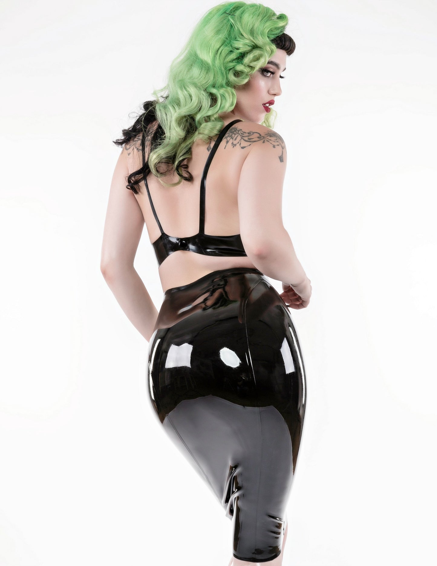 SALE Black Latex Pencil Skirt