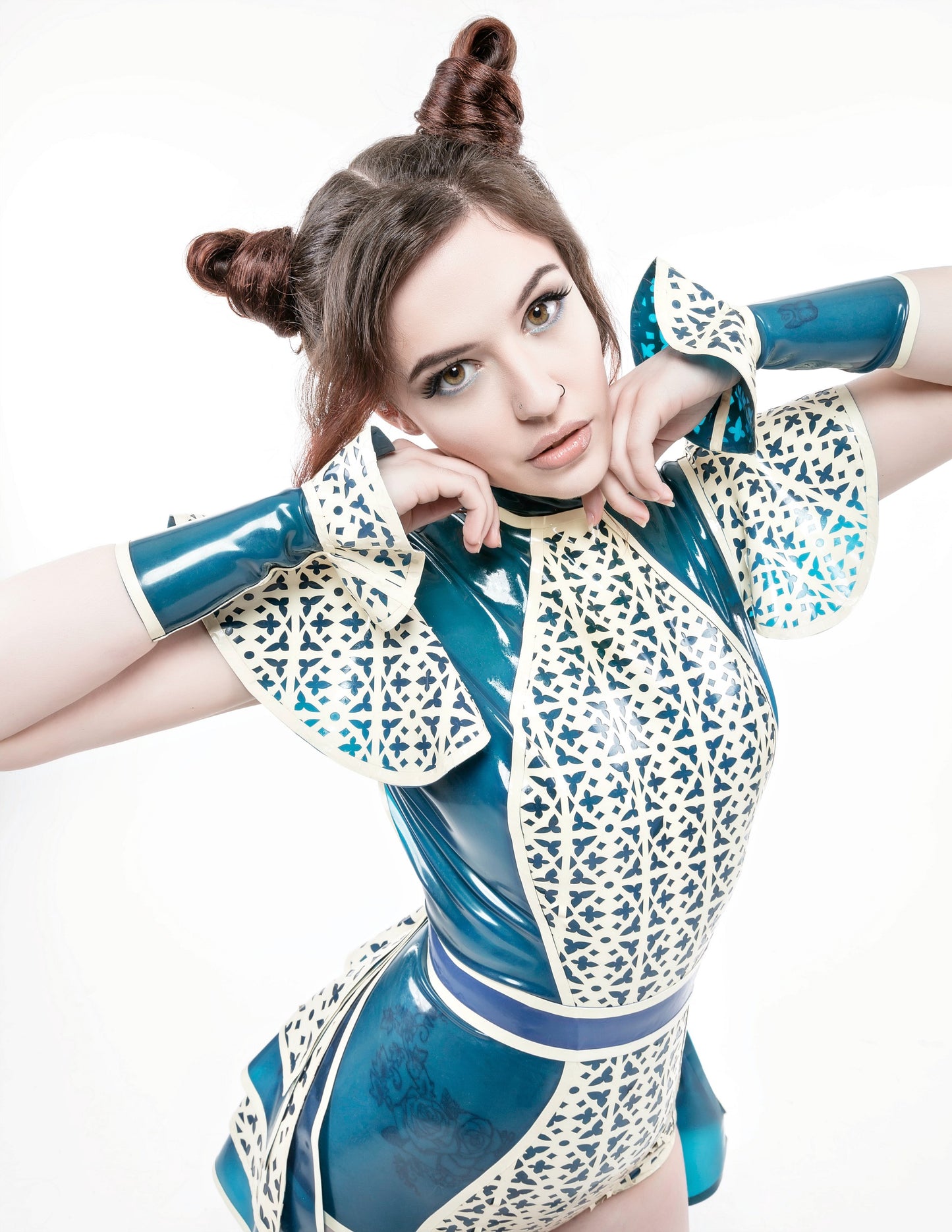 The Launch Latex Short Frill Laser Cut Cuffs (Transparent)