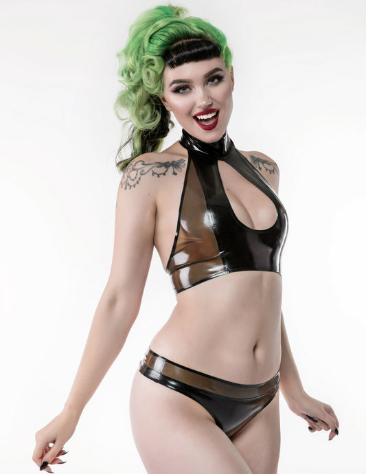 Back to Basics Latex Low Rise Thong (Smokey/Black)