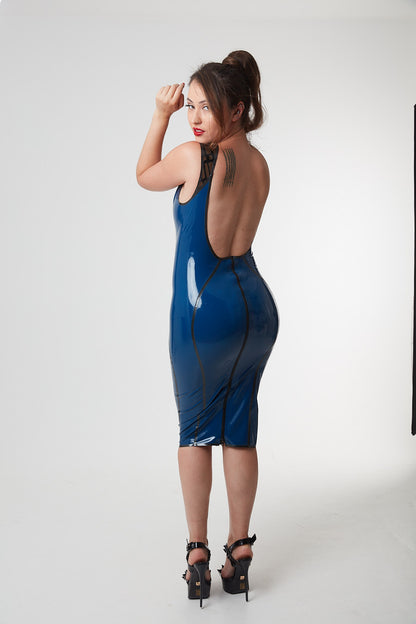 Rewired Latex Low Back Dress (Blue)