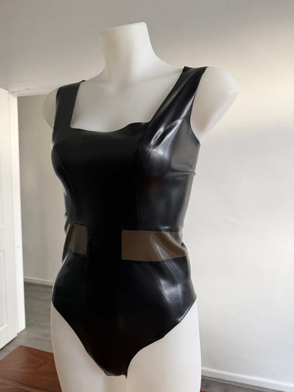 SAMPLE Latex Square Neck Transparent Panel Bodysuit Size S / M - UK 10 / 12