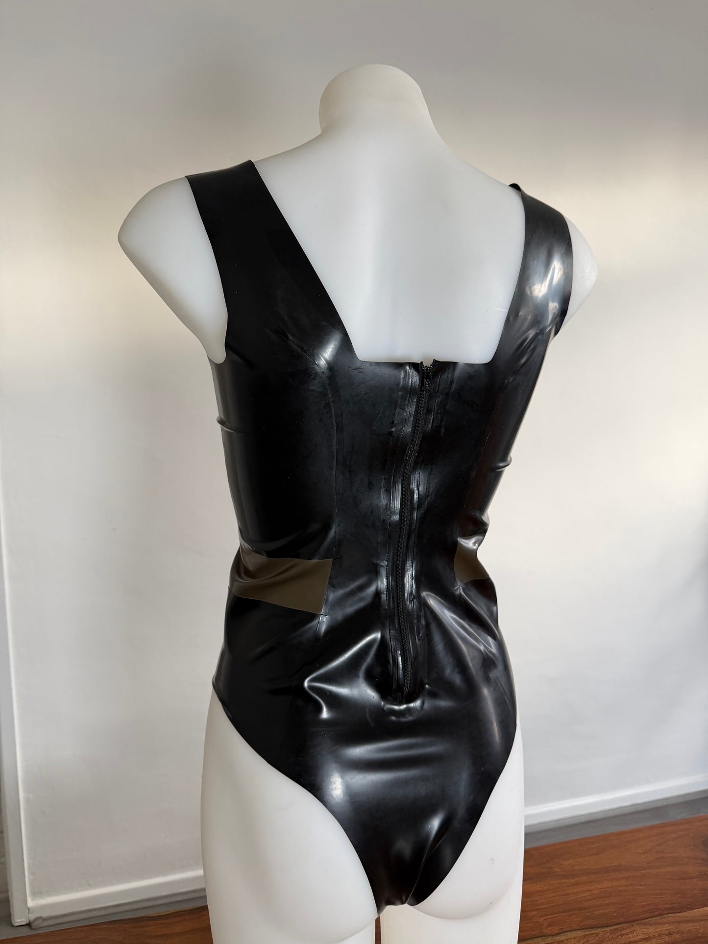 SAMPLE Latex Square Neck Transparent Panel Bodysuit Size S / M - UK 10 / 12